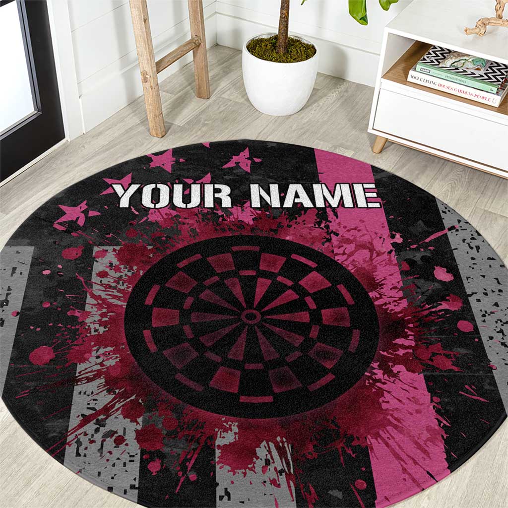 Personalized Pink Ribbon and American Flag Darts Round Carpet - Wonder Print Shop