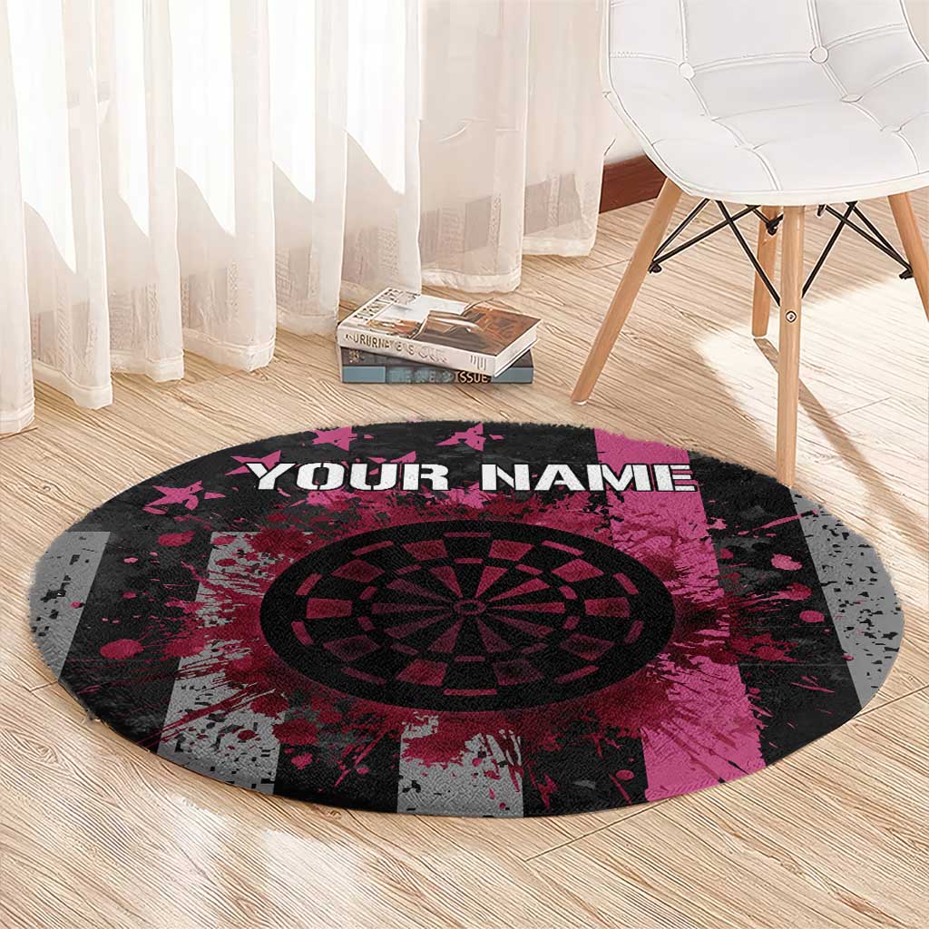 Personalized Pink Ribbon and American Flag Darts Round Carpet - Wonder Print Shop