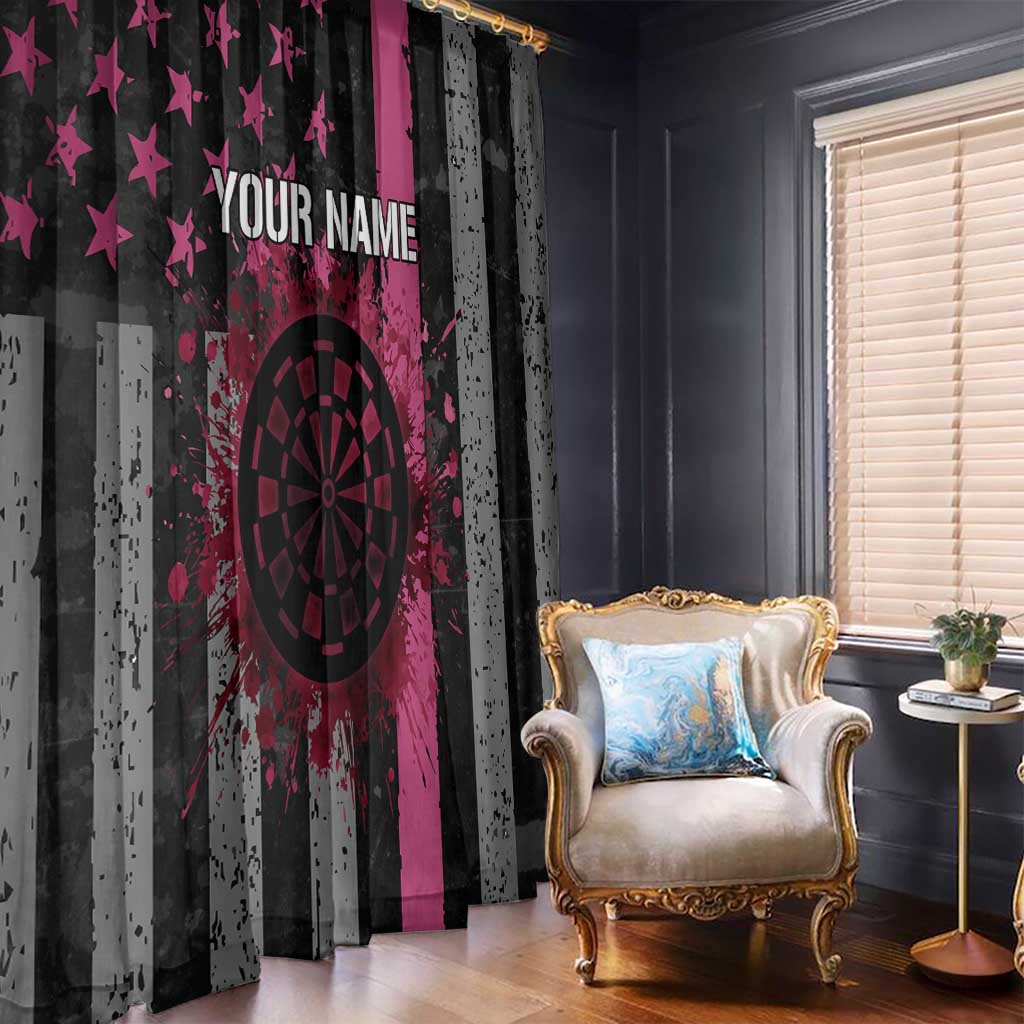 Personalized Pink Ribbon and American Flag Darts Window Curtain - Wonder Print Shop