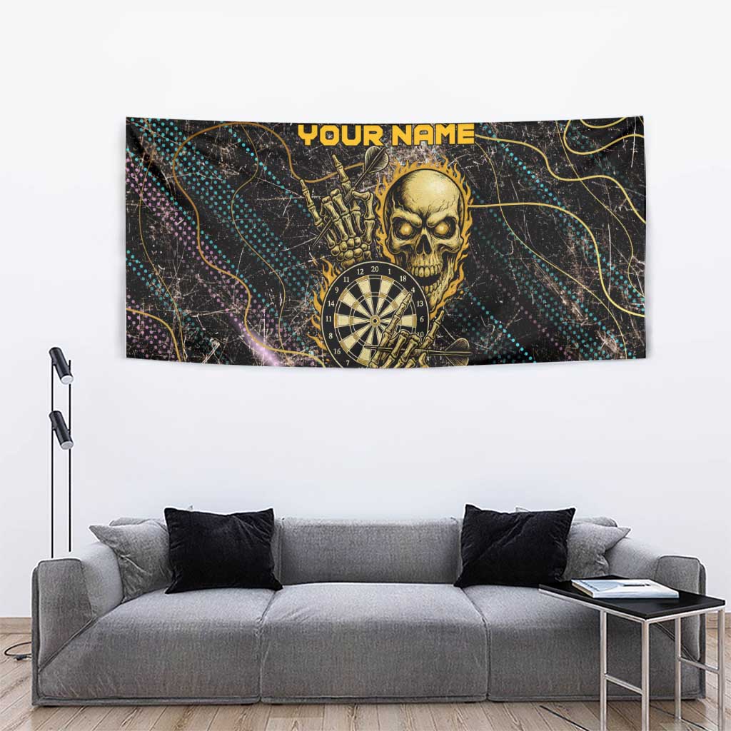 Personalized Skull and Darts Graphic Tapestry with Neon Design - Wonder Print Shop