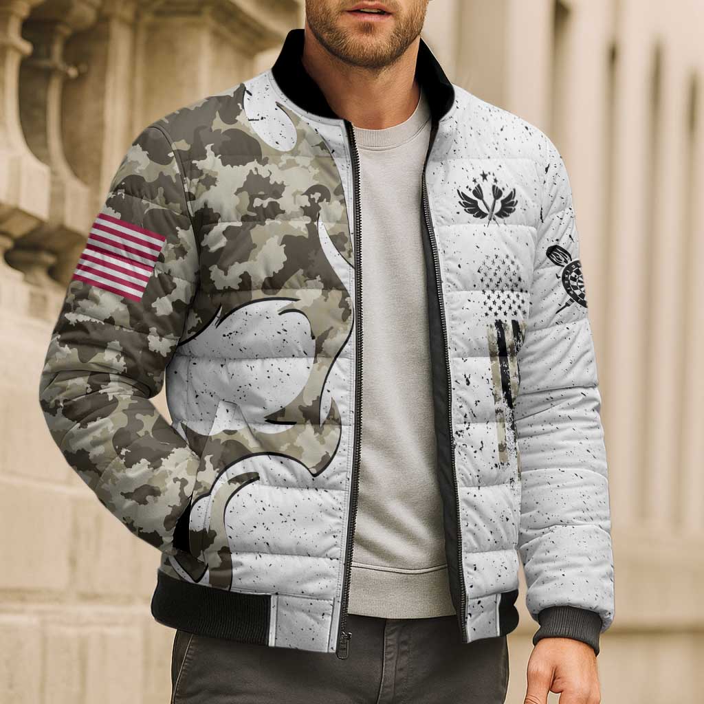 Personalized Camouflage Skull and American Flag Darts Bomber Puffer Jacket - Wonder Print Shop