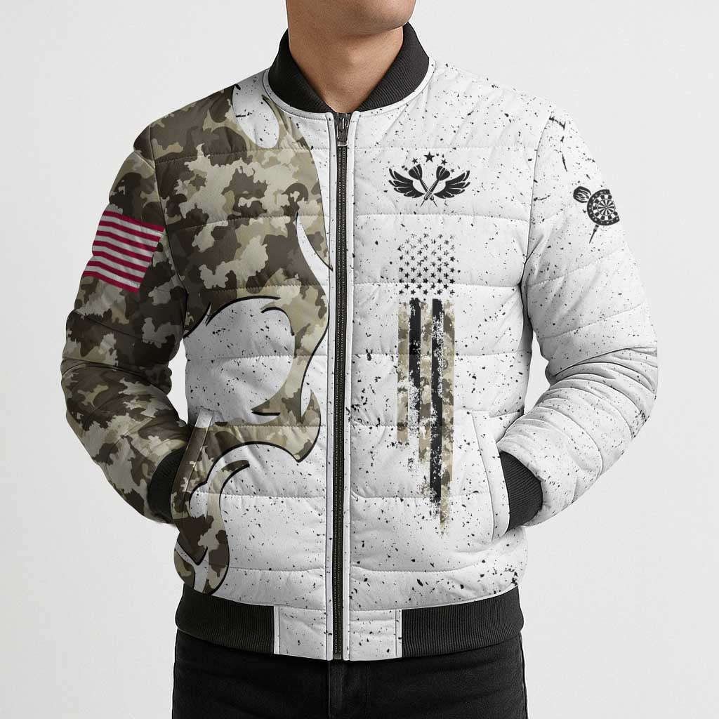 Personalized Camouflage Skull and American Flag Darts Bomber Puffer Jacket - Wonder Print Shop