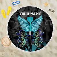 Personalized Elegant Wings and Dartboard Design Beach Blanket with Swirling Floral Patterns - Wonder Print Shop