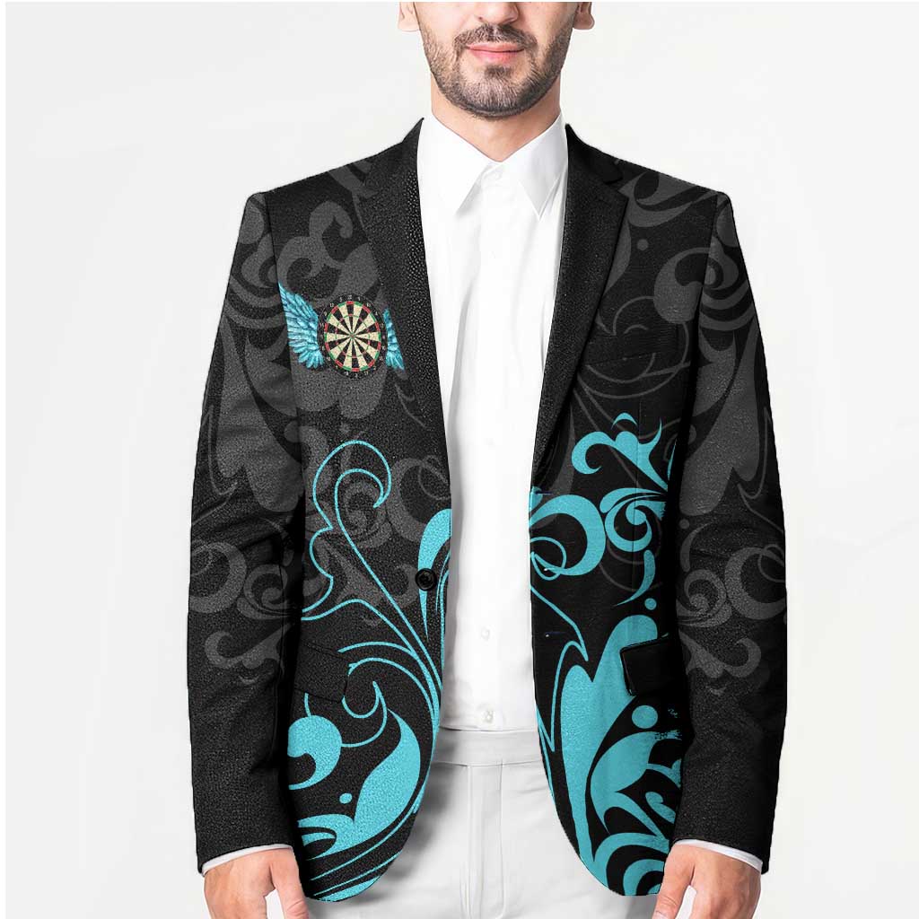 Personalized Elegant Wings and Dartboard Design Blazer with Swirling Floral Patterns - Wonder Print Shop
