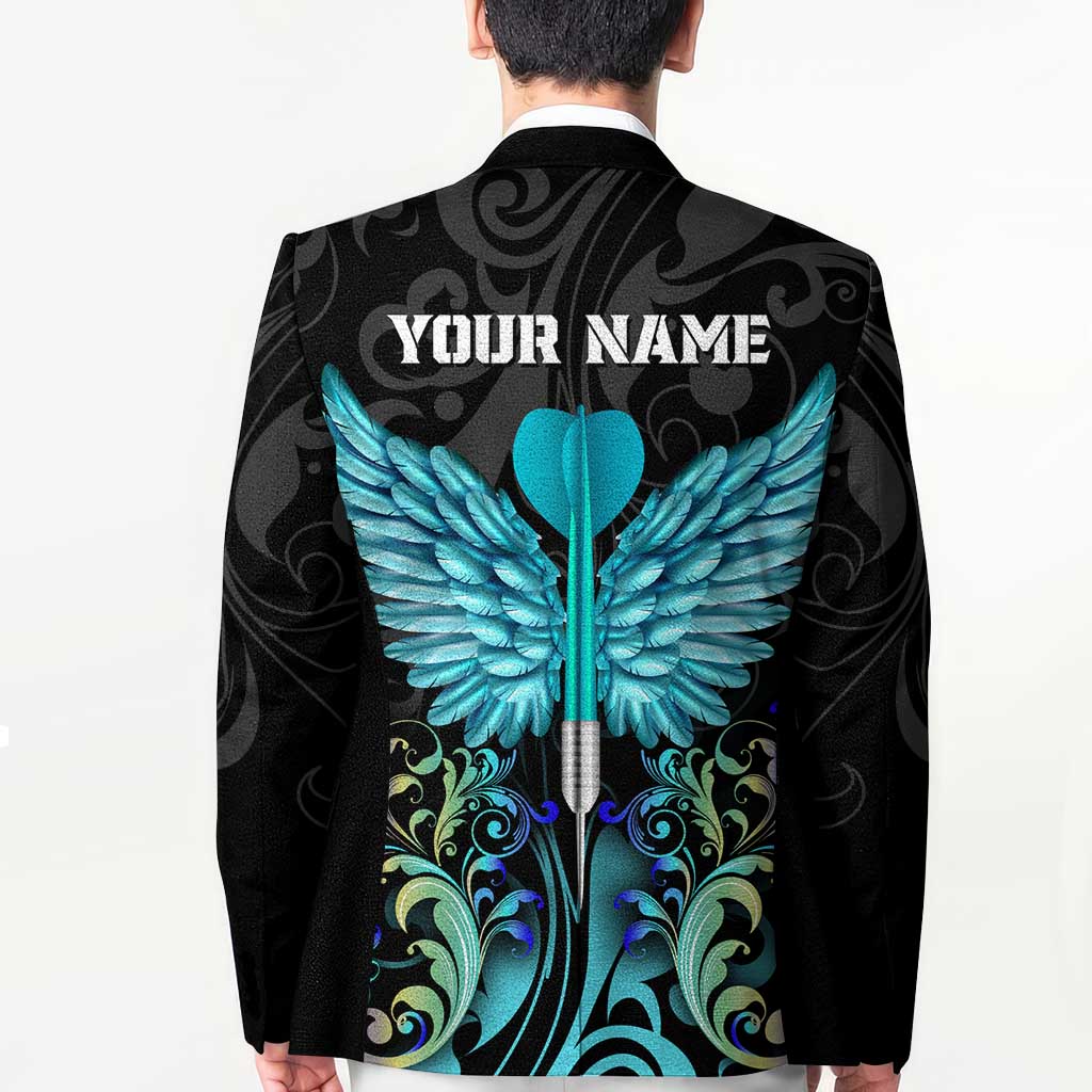 Personalized Elegant Wings and Dartboard Design Blazer with Swirling Floral Patterns - Wonder Print Shop