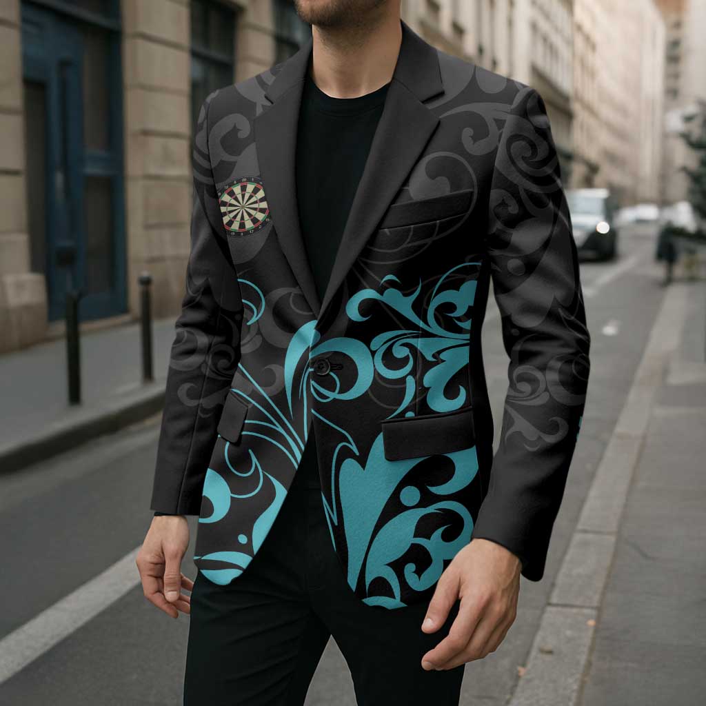 Personalized Elegant Wings and Dartboard Design Blazer with Swirling Floral Patterns - Wonder Print Shop