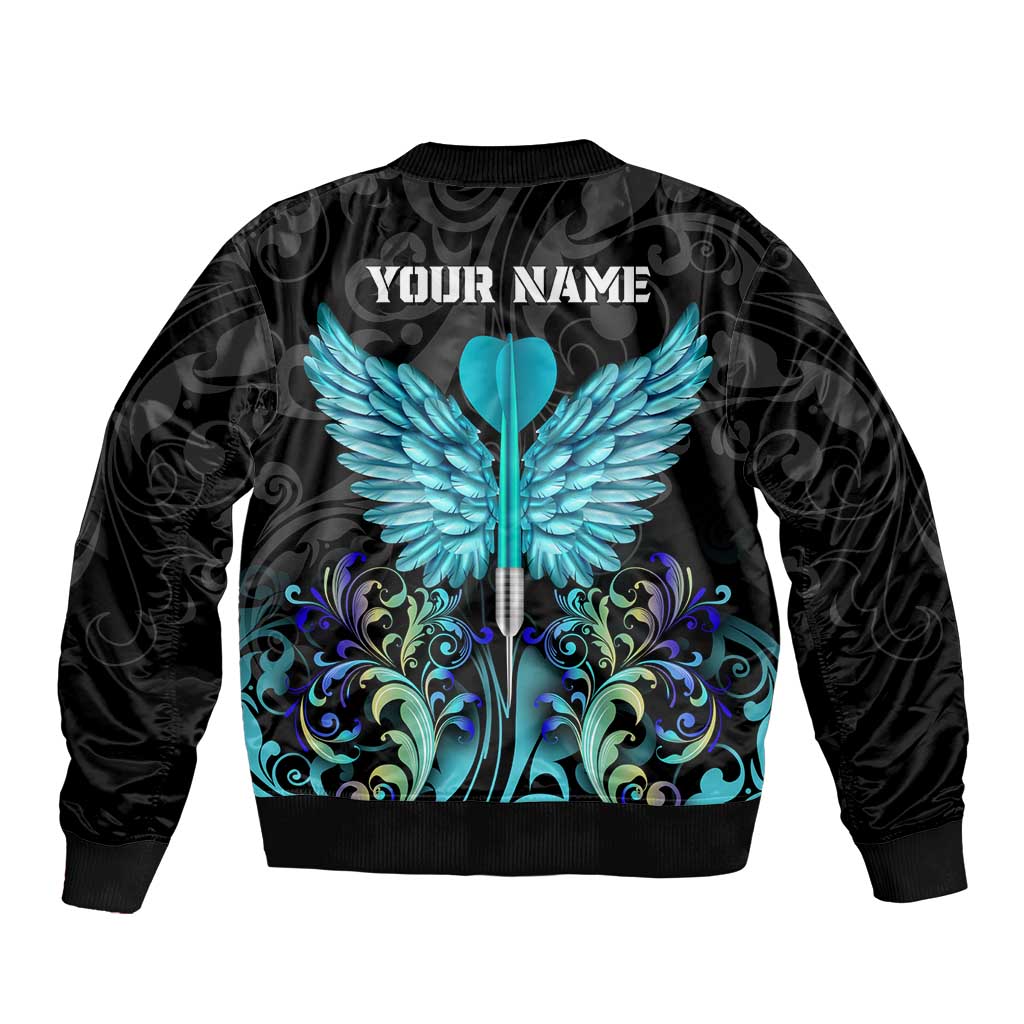 Personalized Elegant Wings and Dartboard Design Bomber Jacket with Swirling Floral Patterns - Wonder Print Shop