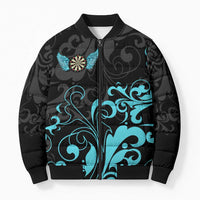 Personalized Elegant Wings and Dartboard Design Bomber Puffer Jacket with Swirling Floral Patterns - Wonder Print Shop