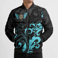 Personalized Elegant Wings and Dartboard Design Bomber Puffer Jacket with Swirling Floral Patterns - Wonder Print Shop
