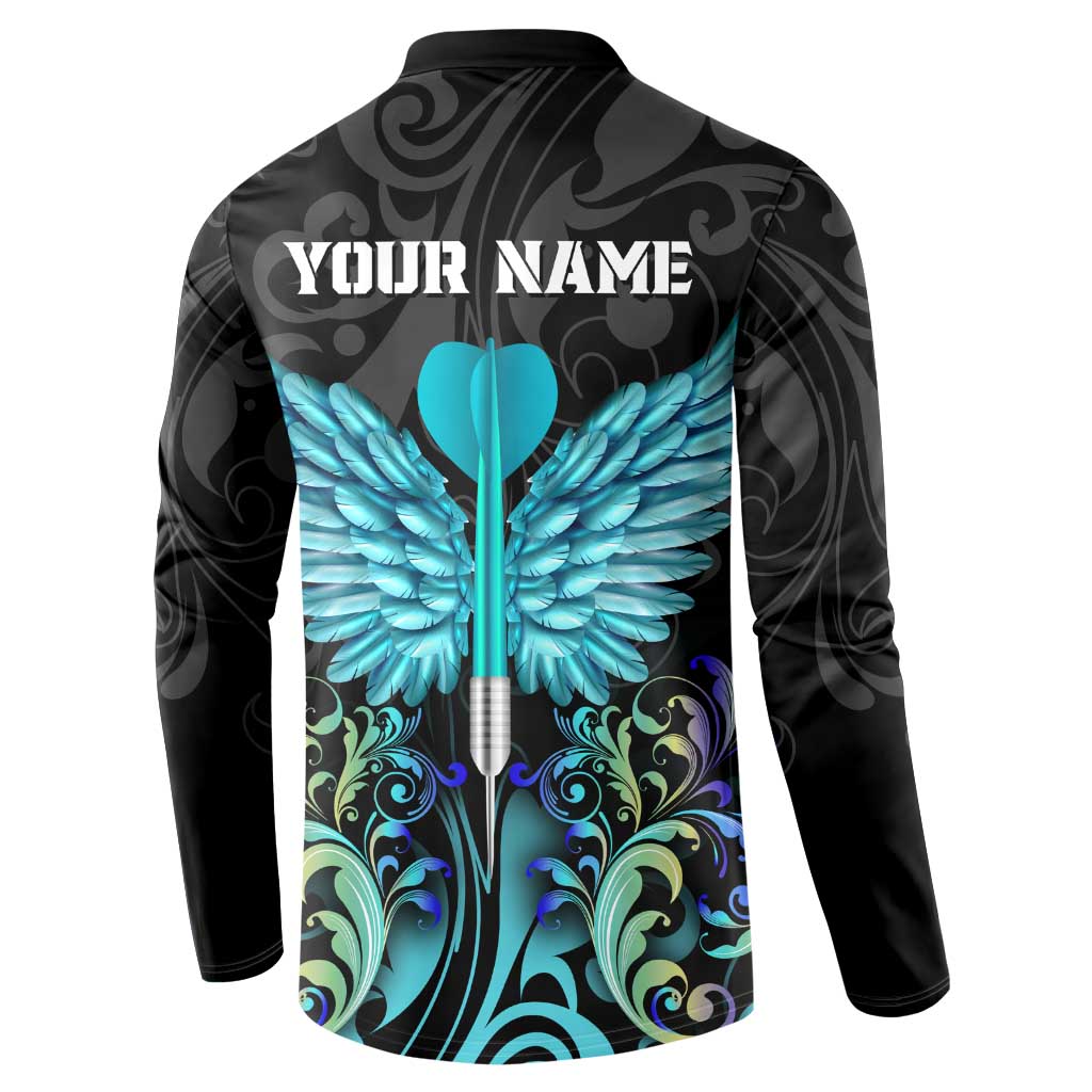 Personalized Elegant Wings and Dartboard Design Button Sweatshirt with Swirling Floral Patterns - Wonder Print Shop