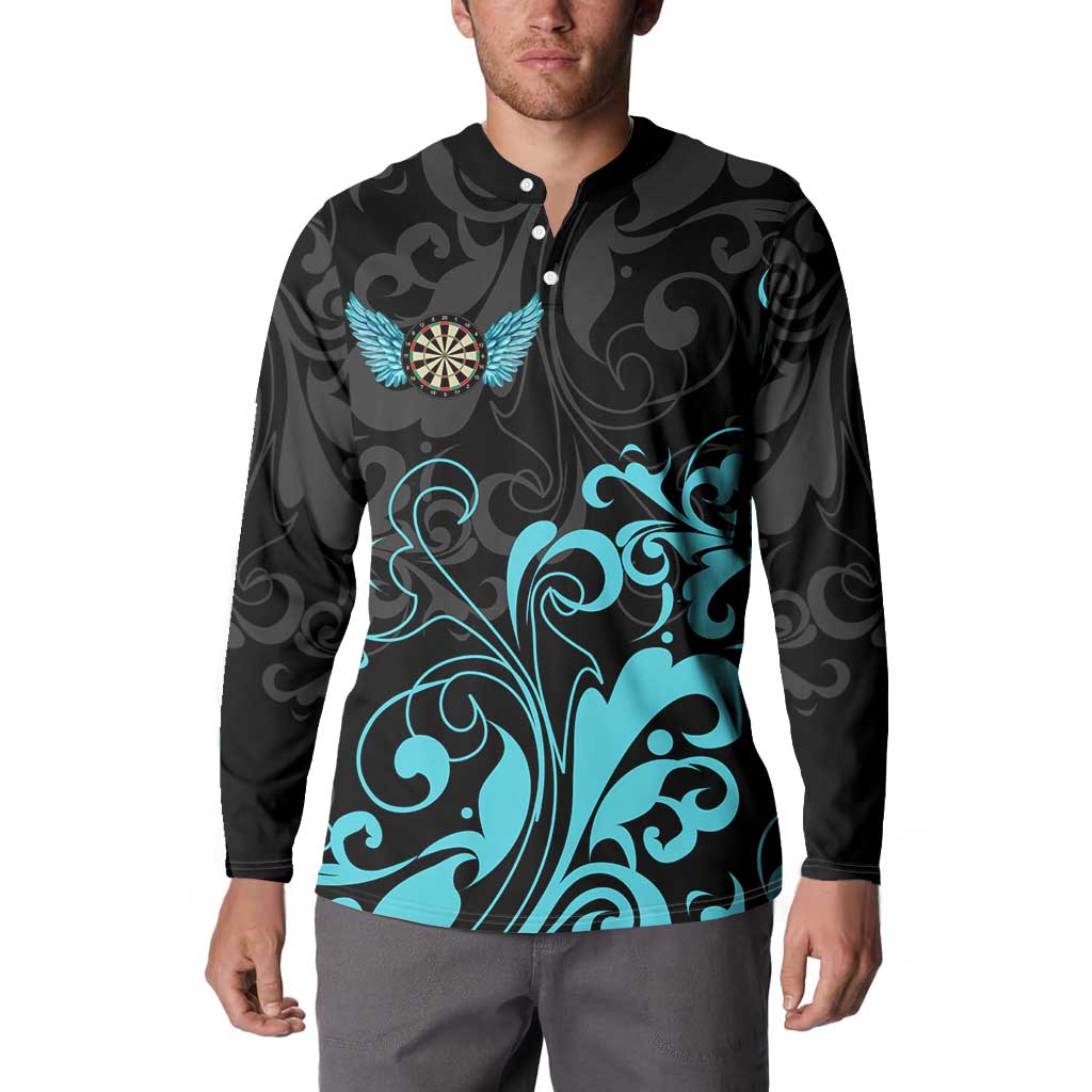 Personalized Elegant Wings and Dartboard Design Button Sweatshirt with Swirling Floral Patterns - Wonder Print Shop
