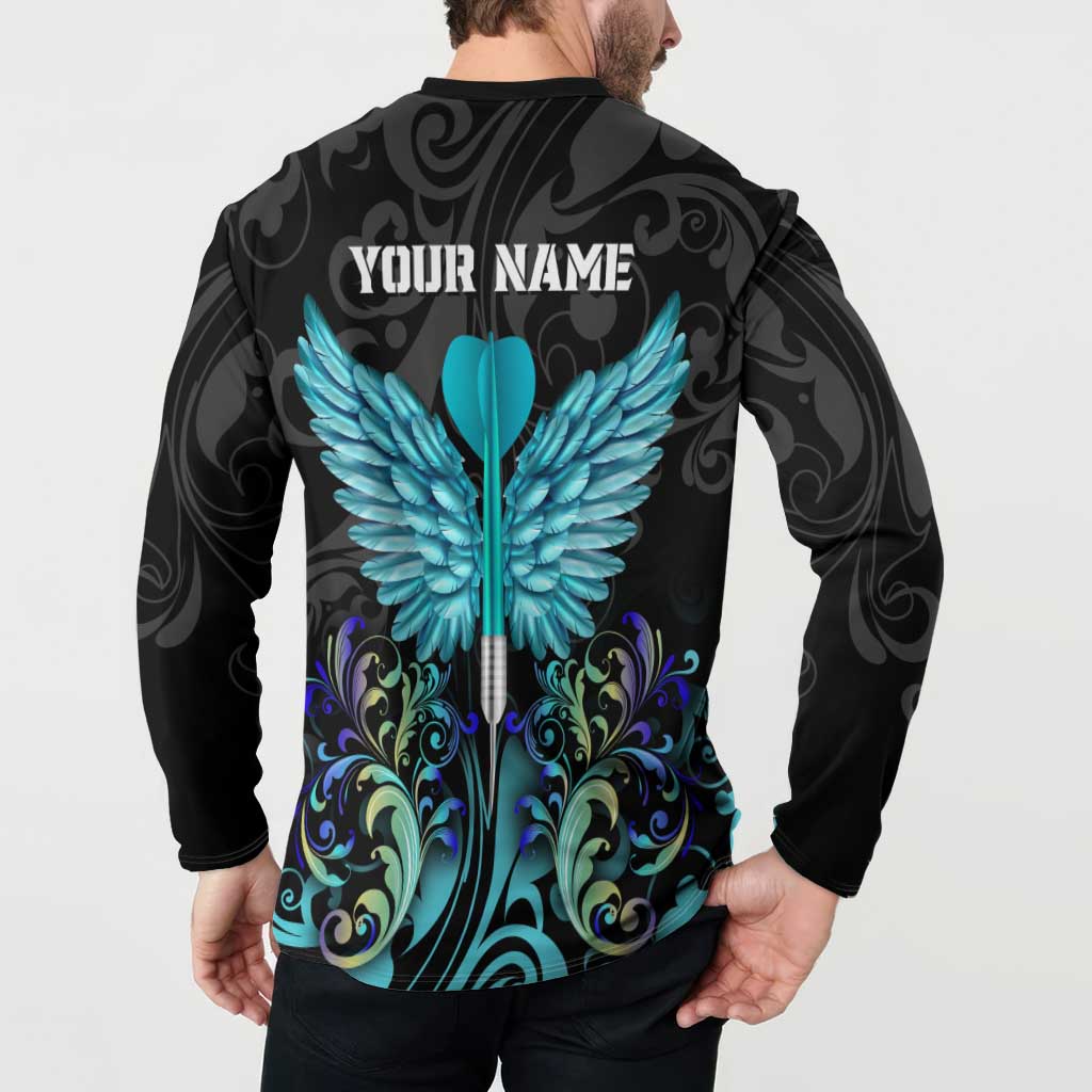 Personalized Elegant Wings and Dartboard Design Button Sweatshirt with Swirling Floral Patterns - Wonder Print Shop