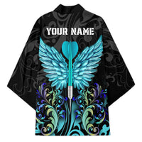 Personalized Elegant Wings and Dartboard Design Kimono with Swirling Floral Patterns - Wonder Print Shop