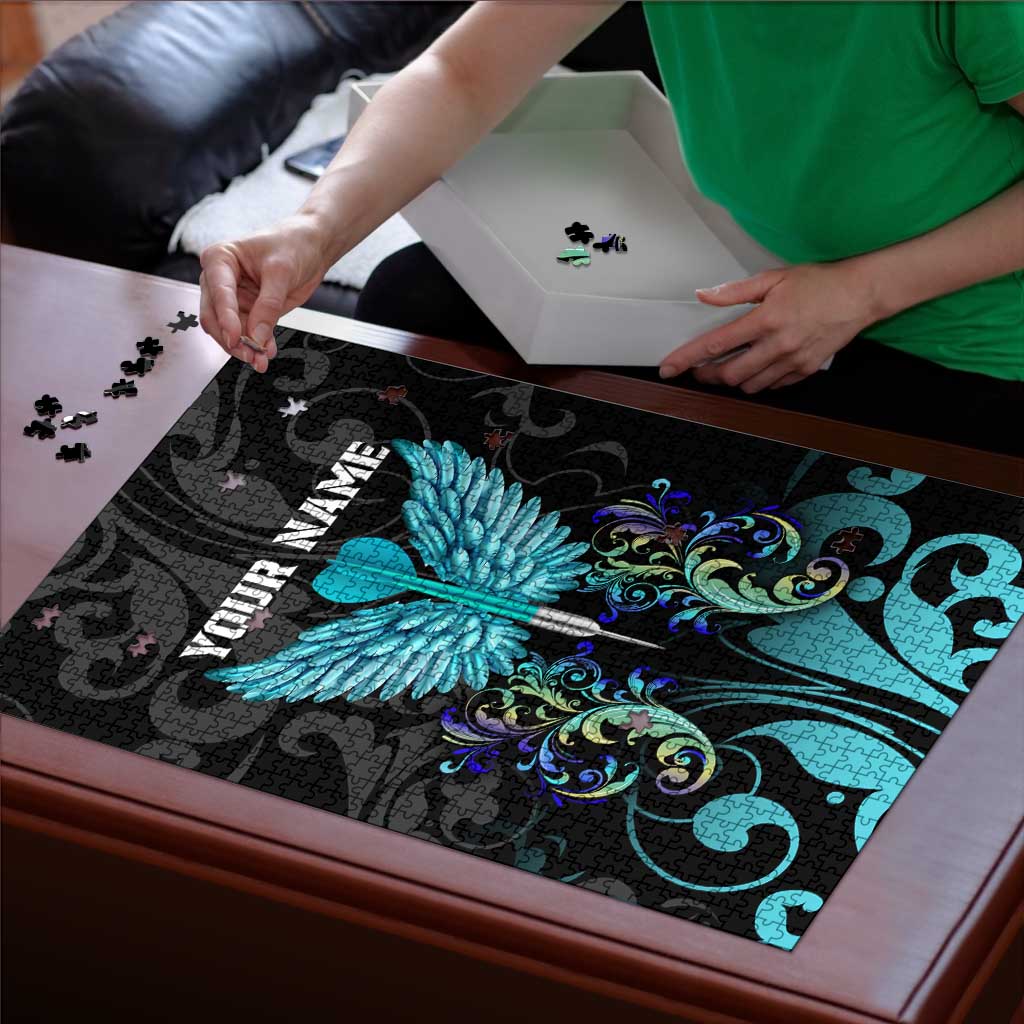 Personalized Elegant Wings and Dartboard Design Puzzle with Swirling Floral Patterns - Wonder Print Shop