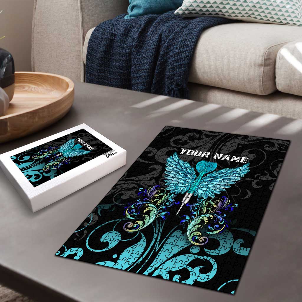 Personalized Elegant Wings and Dartboard Design Puzzle with Swirling Floral Patterns - Wonder Print Shop