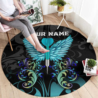 Personalized Elegant Wings and Dartboard Design Round Carpet with Swirling Floral Patterns - Wonder Print Shop