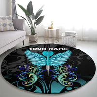 Personalized Elegant Wings and Dartboard Design Round Carpet with Swirling Floral Patterns - Wonder Print Shop