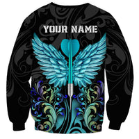 Personalized Elegant Wings and Dartboard Design Sweatshirt with Swirling Floral Patterns - Wonder Print Shop