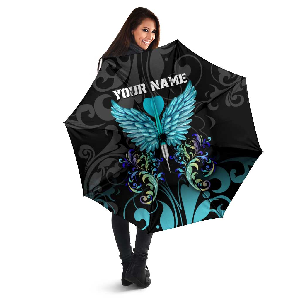Personalized Elegant Wings and Dartboard Design Umbrella with Swirling Floral Patterns - Wonder Print Shop