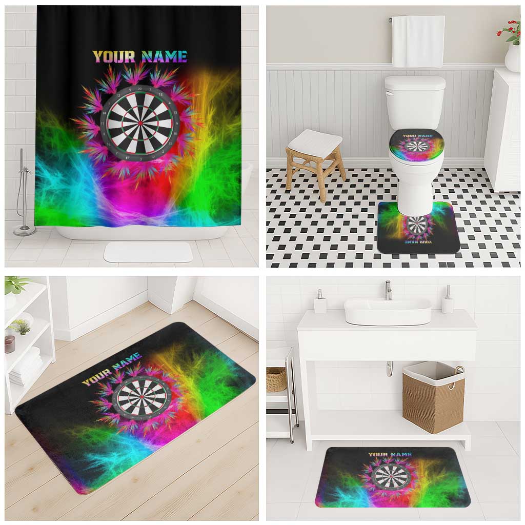 Personalized Colorful Neon Darts Bathroom Set with Bold Abstract Background - Wonder Print Shop
