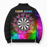 Personalized Colorful Neon Darts Bomber Puffer Jacket with Bold Abstract Background - Wonder Print Shop