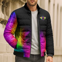 Personalized Colorful Neon Darts Bomber Puffer Jacket with Bold Abstract Background - Wonder Print Shop