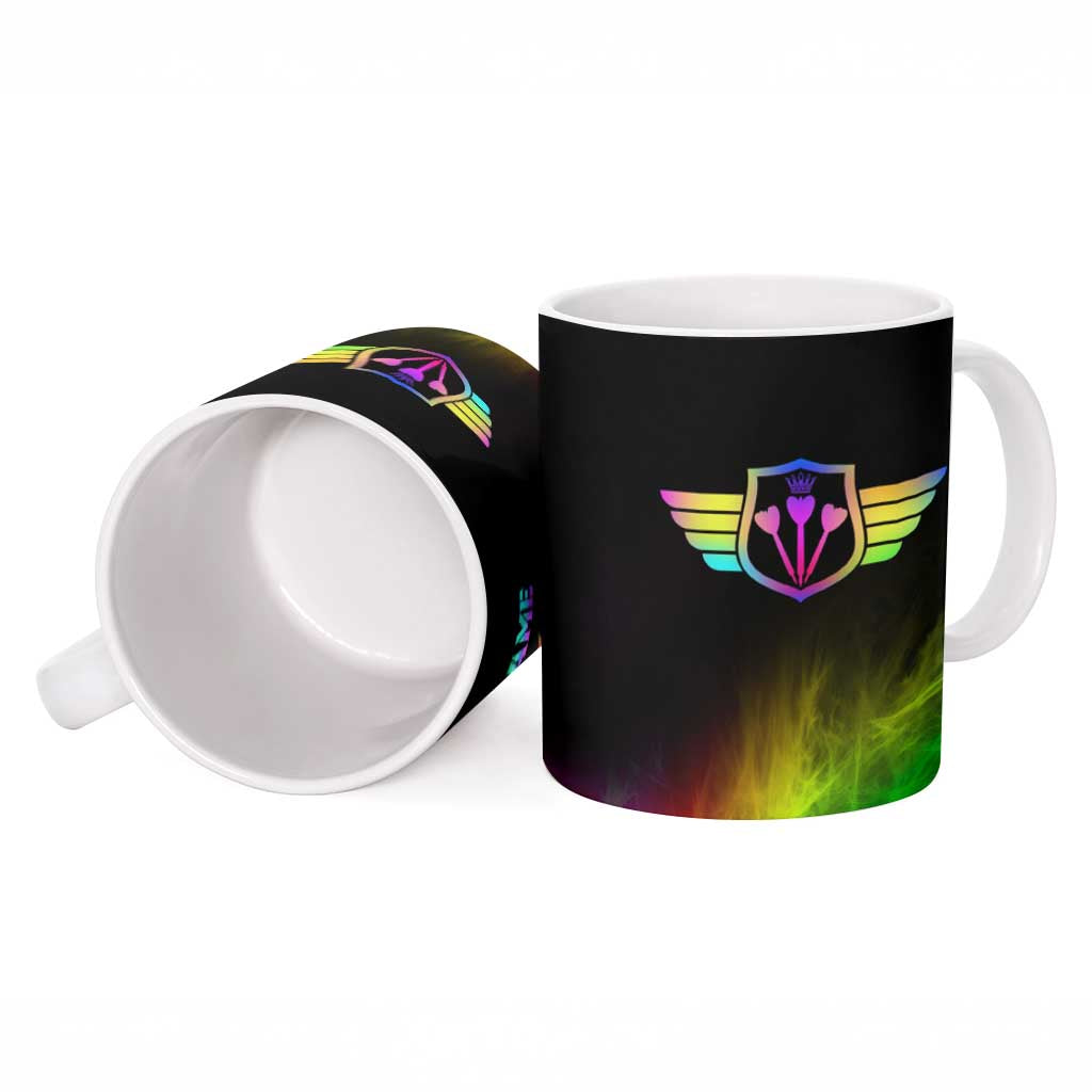 Personalized Colorful Neon Darts Ceramic Mug with Bold Abstract Background - Wonder Print Shop