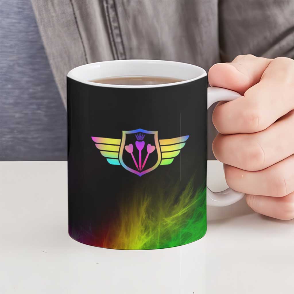 Personalized Colorful Neon Darts Ceramic Mug with Bold Abstract Background - Wonder Print Shop