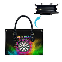 Personalized Colorful Neon Darts Leather Bag with Bold Abstract Background - Wonder Print Shop