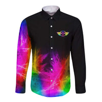 Personalized Colorful Neon Darts Long Sleeve Button Shirt with Bold Abstract Background - Wonder Print Shop