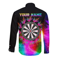 Personalized Colorful Neon Darts Long Sleeve Button Shirt with Bold Abstract Background - Wonder Print Shop
