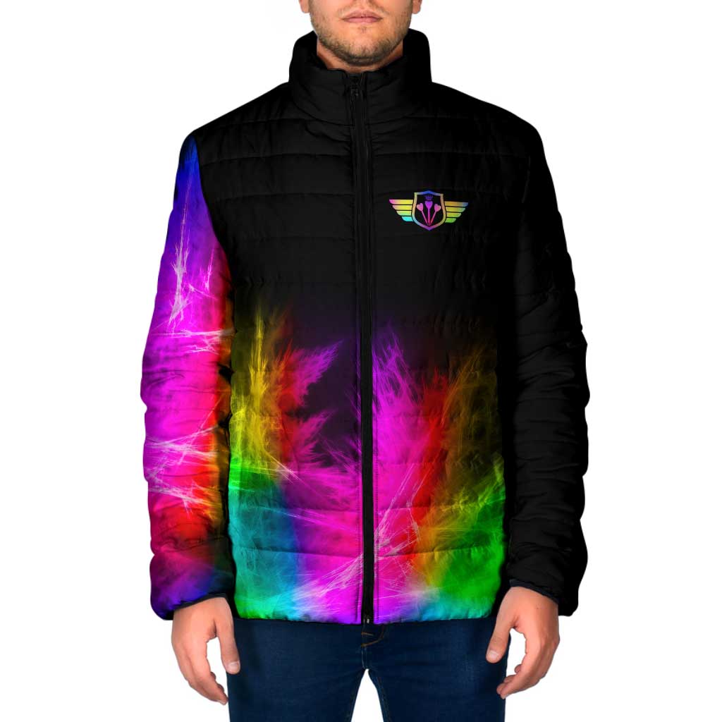 Personalized Colorful Neon Darts Padded Jacket with Bold Abstract Background - Wonder Print Shop
