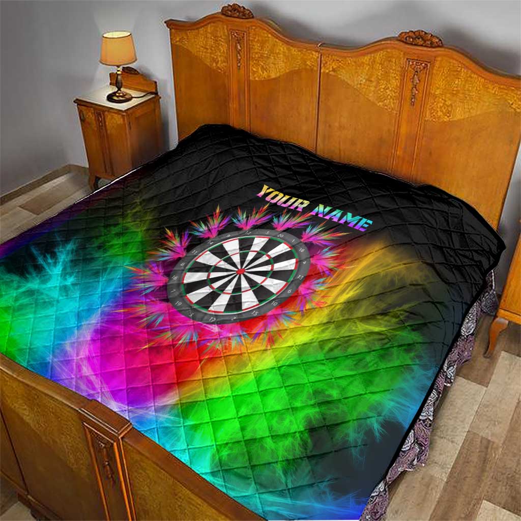 Personalized Colorful Neon Darts Quilt with Bold Abstract Background - Wonder Print Shop