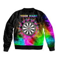 Personalized Colorful Neon Darts Sleeve Zip Bomber Jacket with Bold Abstract Background - Wonder Print Shop