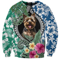 Unisex multicolor sweatshirt with Yorkshire Terrier graphic and green/blue floral heart design