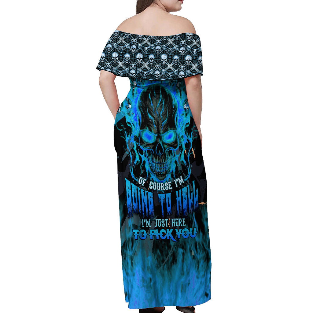 Fire Skull Off Shoulder Maxi Dress Of Course I'm Going To Hell I'm Just Here To Pick You Up - Wonder Print Shop