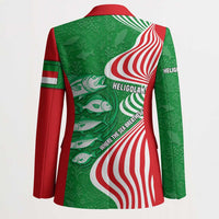 Germany Heligoland Blazer with Fish Illustration and Red Green Wave - Wonder Print Shop