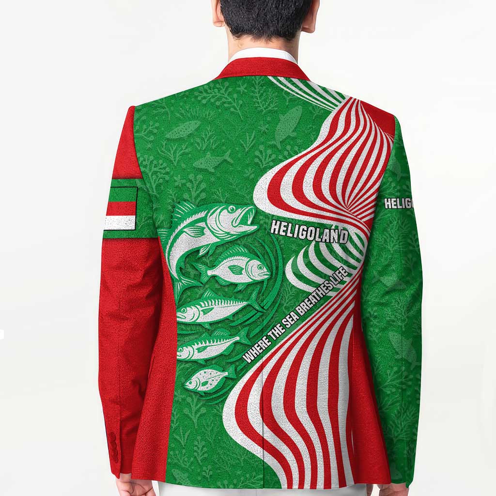 Germany Heligoland Blazer with Fish Illustration and Red Green Wave - Wonder Print Shop