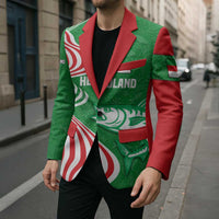 Germany Heligoland Blazer with Fish Illustration and Red Green Wave - Wonder Print Shop