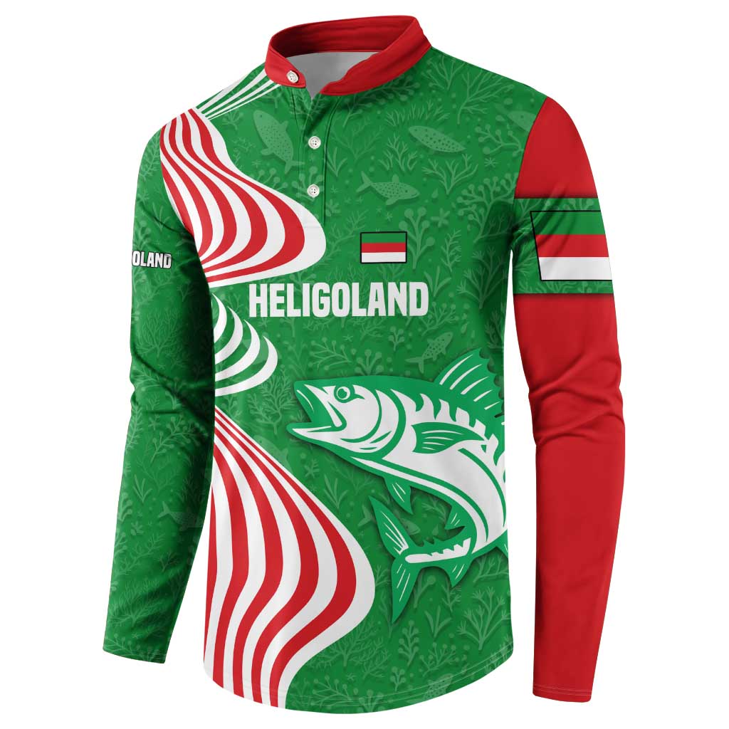 Germany Heligoland Button Sweatshirt with Fish Illustration and Red Green Wave - Wonder Print Shop