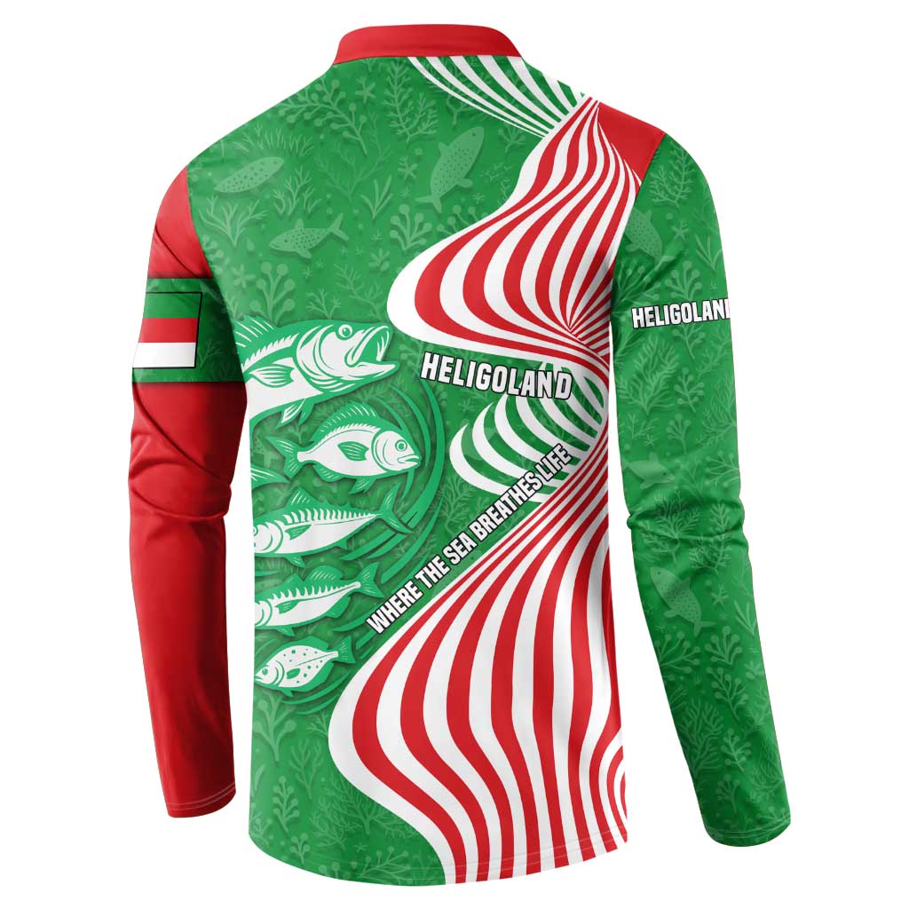 Germany Heligoland Button Sweatshirt with Fish Illustration and Red Green Wave - Wonder Print Shop