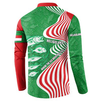 Germany Heligoland Button Sweatshirt with Fish Illustration and Red Green Wave - Wonder Print Shop