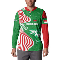 Germany Heligoland Button Sweatshirt with Fish Illustration and Red Green Wave - Wonder Print Shop
