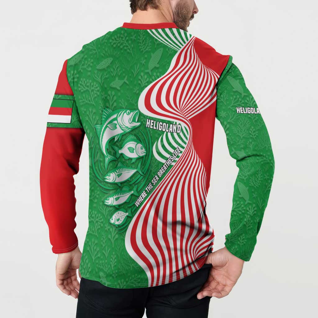Germany Heligoland Button Sweatshirt with Fish Illustration and Red Green Wave - Wonder Print Shop