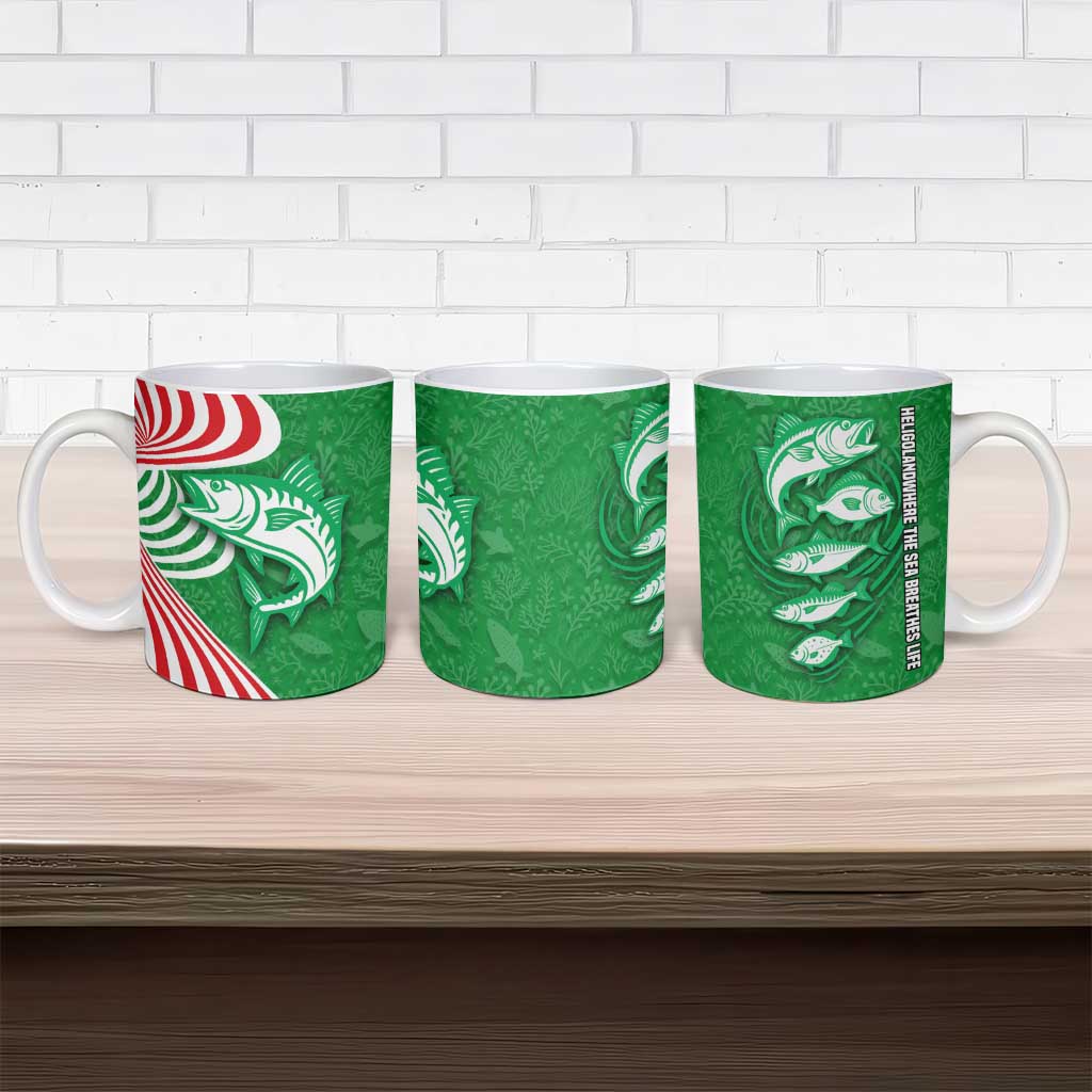 Germany Heligoland Ceramic Mug with Fish Illustration and Red Green Wave - Wonder Print Shop
