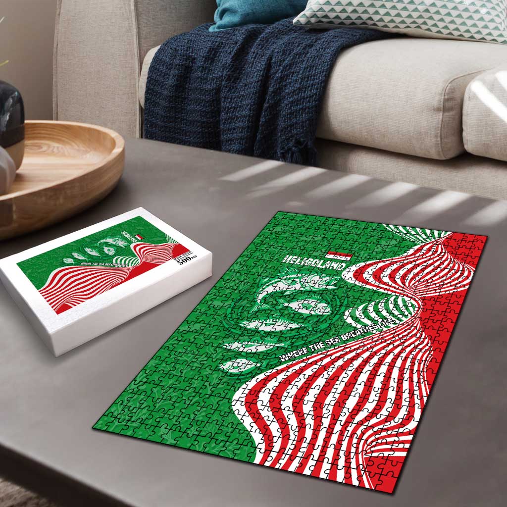 Germany Heligoland Puzzle with Fish Illustration and Red Green Wave - Wonder Print Shop