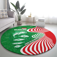 Germany Heligoland Round Carpet with Fish Illustration and Red Green Wave - Wonder Print Shop