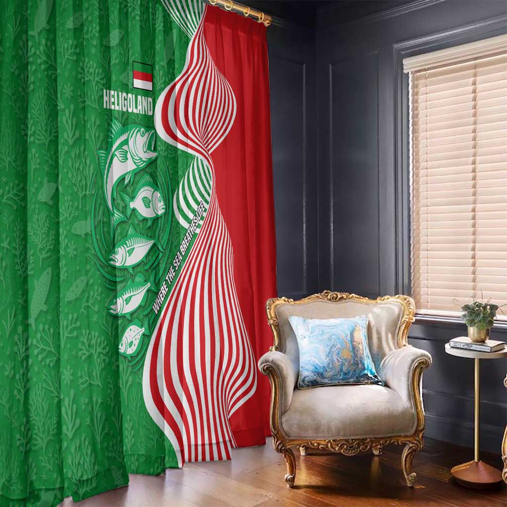 Germany Heligoland Window Curtain with Fish Illustration and Red Green Wave - Wonder Print Shop