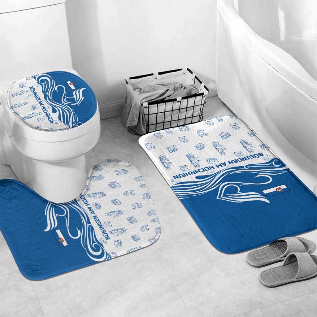 Busingen am Hochrhein Germany Bathroom Set with Swan Pattern and Blue White Heart Design - Wonder Print Shop