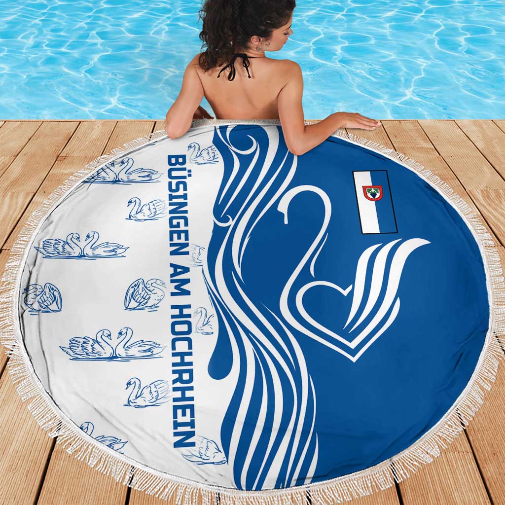 Busingen am Hochrhein Germany Beach Blanket with Swan Pattern and Blue White Heart Design - Wonder Print Shop